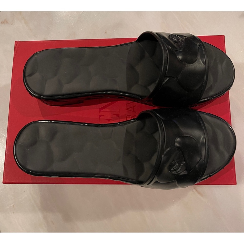 Valentino Garavani Atelier Rose Slide Sandal Nero, Black. Size 10 40 NWT